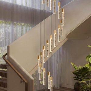 H118 18-Light Modern LED Dimmable Crystal Chandelier Pendant Fixture Flush Mounted Ceiling Light Raindrop Bubble for Living Room Foyer With Remote