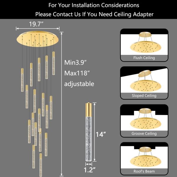 H118 18-Light Modern LED Dimmable Crystal Chandelier Pendant Fixture Flush Mounted Ceiling Light Raindrop Bubble for Living Room Foyer With Remote - Image 2
