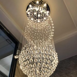 D32'' x H100'' Crystal Chandelier for Entryway High Ceiling Chandeliers Glam Chandelier Modern Large Raindrop Chandeliers LED Dimmable Light Fixtures for Staircaes Foyer Living Room Gold