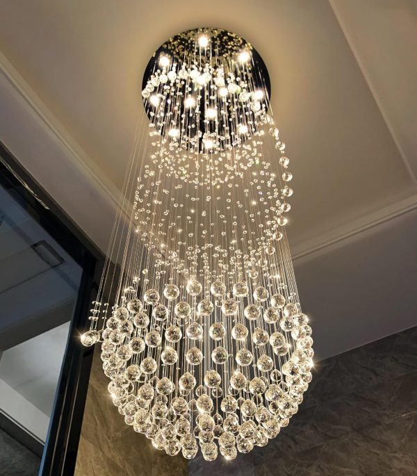 D32'' x H100'' Crystal Chandelier for Entryway High Ceiling Chandeliers Glam Chandelier Modern Large Raindrop Chandeliers LED Dimmable Light Fixtures for Staircaes Foyer Living Room Gold