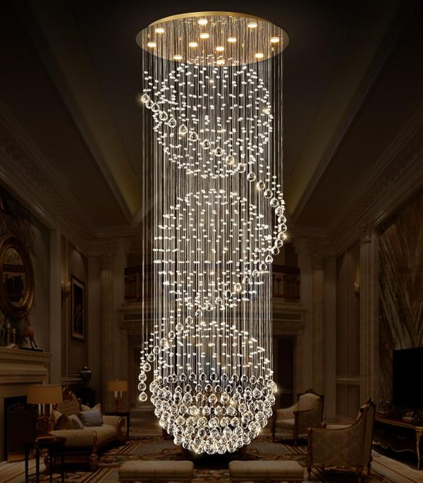 D32'' x H100'' Crystal Chandelier for Entryway High Ceiling Chandeliers Glam Chandelier Modern Large Raindrop Chandeliers LED Dimmable Light Fixtures for Staircaes Foyer Living Room Gold - Image 5