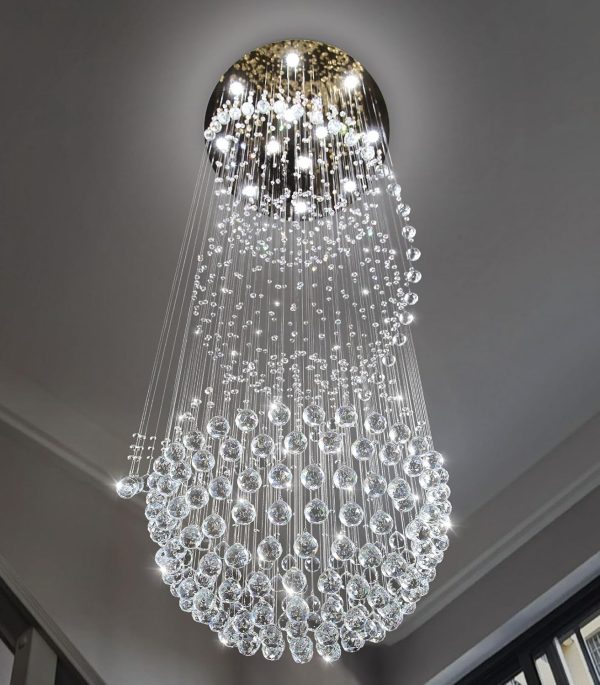 D32'' x H100'' Crystal Chandelier for Entryway High Ceiling Chandeliers Glam Chandelier Modern Large Raindrop Chandeliers LED Dimmable Light Fixtures for Staircaes Foyer Living Room Gold - Image 6