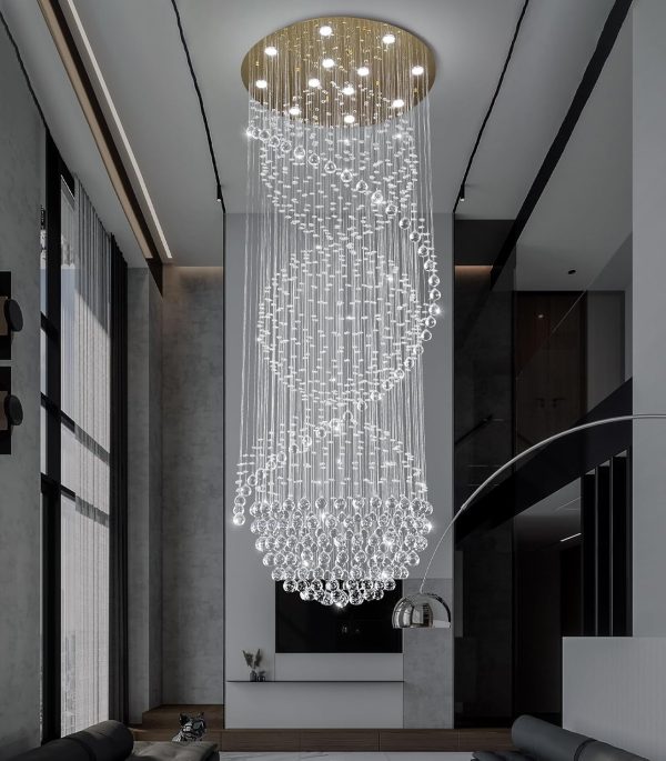 D32'' x H100'' Crystal Chandelier for Entryway High Ceiling Chandeliers Glam Chandelier Modern Large Raindrop Chandeliers LED Dimmable Light Fixtures for Staircaes Foyer Living Room Gold - Image 7