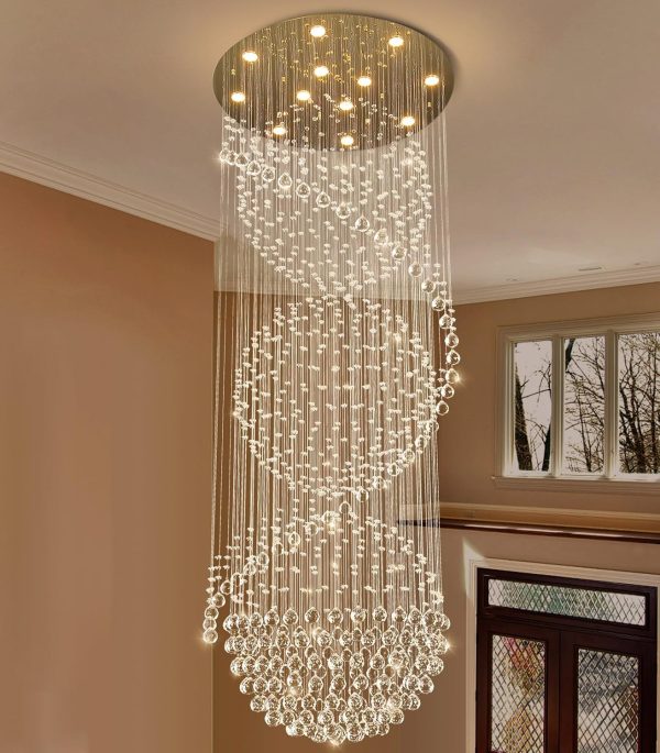 D32'' x H100'' Crystal Chandelier for Entryway High Ceiling Chandeliers Glam Chandelier Modern Large Raindrop Chandeliers LED Dimmable Light Fixtures for Staircaes Foyer Living Room Gold - Image 8