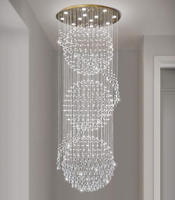 D32'' x H100'' Crystal Chandelier for Entryway High Ceiling Chandeliers Glam Chandelier Modern Large Raindrop Chandeliers LED Dimmable Light Fixtures for Staircaes Foyer Living Room Gold - Image 9