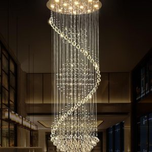 Crystal Chandelier High Ceiling Chandeliers for Staircaes Large Raindrop Chandeliers LED Dimmable Light Fixtures for Foyer Hallway Entryway LED Bulbs Included 98''