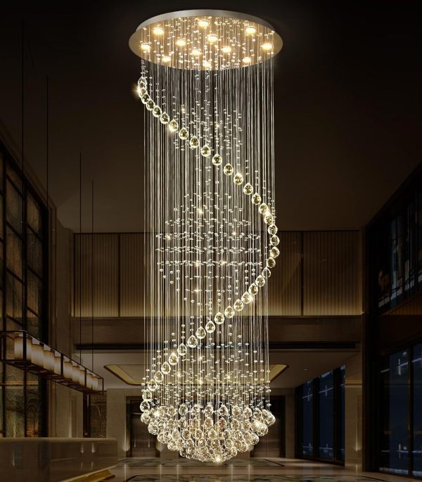 Crystal Chandelier High Ceiling Chandeliers for Staircaes Large Raindrop Chandeliers LED Dimmable Light Fixtures for Foyer Hallway Entryway LED Bulbs Included 98''