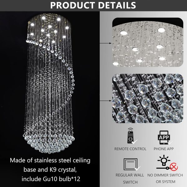 Crystal Chandelier High Ceiling Chandeliers for Staircaes Large Raindrop Chandeliers LED Dimmable Light Fixtures for Foyer Hallway Entryway LED Bulbs Included 98'' - Image 2