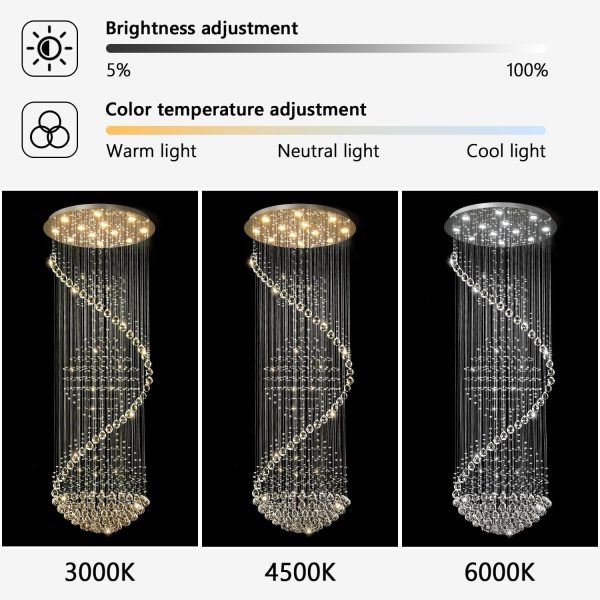 Crystal Chandelier High Ceiling Chandeliers for Staircaes Large Raindrop Chandeliers LED Dimmable Light Fixtures for Foyer Hallway Entryway LED Bulbs Included 98'' - Image 4
