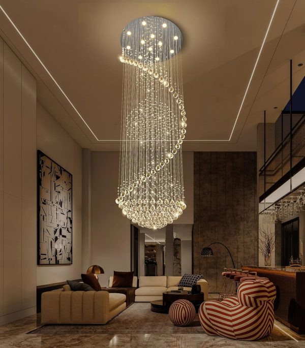 Crystal Chandelier High Ceiling Chandeliers for Staircaes Large Raindrop Chandeliers LED Dimmable Light Fixtures for Foyer Hallway Entryway LED Bulbs Included 98'' - Image 5