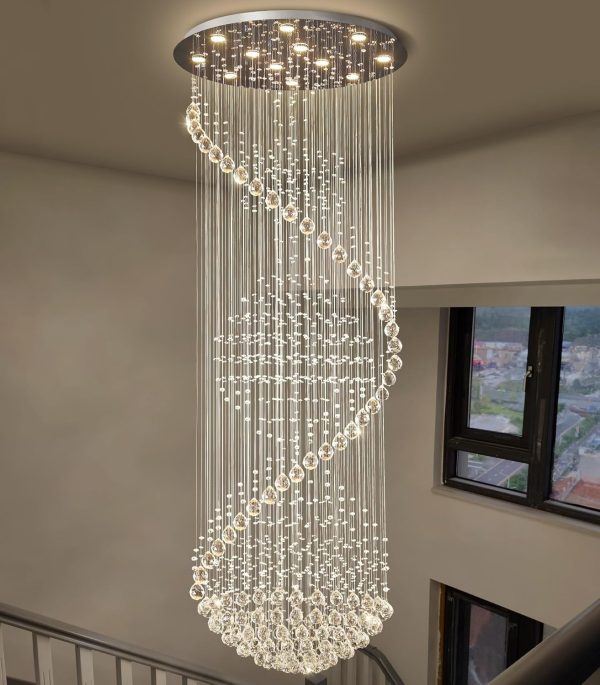 Crystal Chandelier High Ceiling Chandeliers for Staircaes Large Raindrop Chandeliers LED Dimmable Light Fixtures for Foyer Hallway Entryway LED Bulbs Included 98'' - Image 6