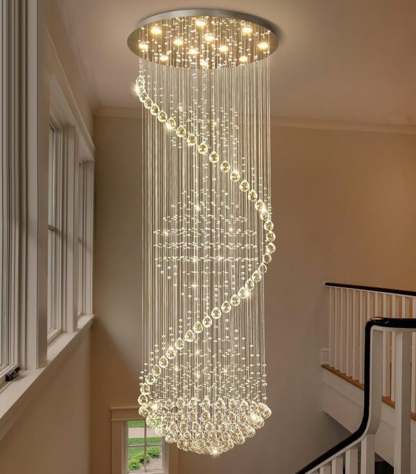 Crystal Chandelier High Ceiling Chandeliers for Staircaes Large Raindrop Chandeliers LED Dimmable Light Fixtures for Foyer Hallway Entryway LED Bulbs Included 98'' - Image 7