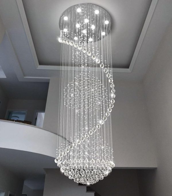 Crystal Chandelier High Ceiling Chandeliers for Staircaes Large Raindrop Chandeliers LED Dimmable Light Fixtures for Foyer Hallway Entryway LED Bulbs Included 98'' - Image 8