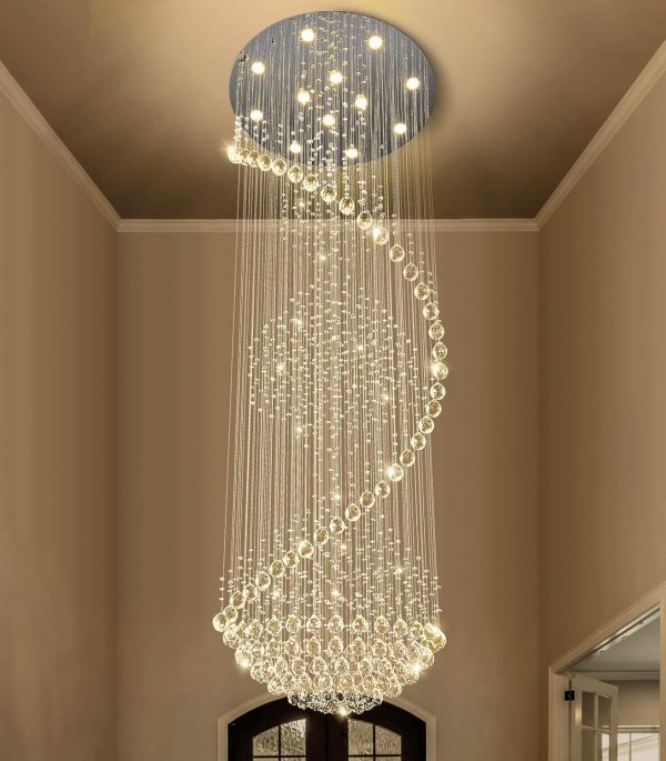 Crystal Chandelier High Ceiling Chandeliers for Staircaes Large Raindrop Chandeliers LED Dimmable Light Fixtures for Foyer Hallway Entryway LED Bulbs Included 98'' - Image 9