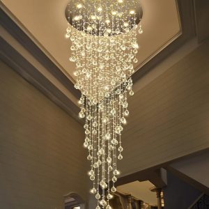 D32'' x H100'' Modern Crystal Chandelier for Entryway Raindrop Chandeliers Glam Chandelier LED Dimmable High Ceiling Light Fixtures for Staircaes Hallway Foyer Living Room