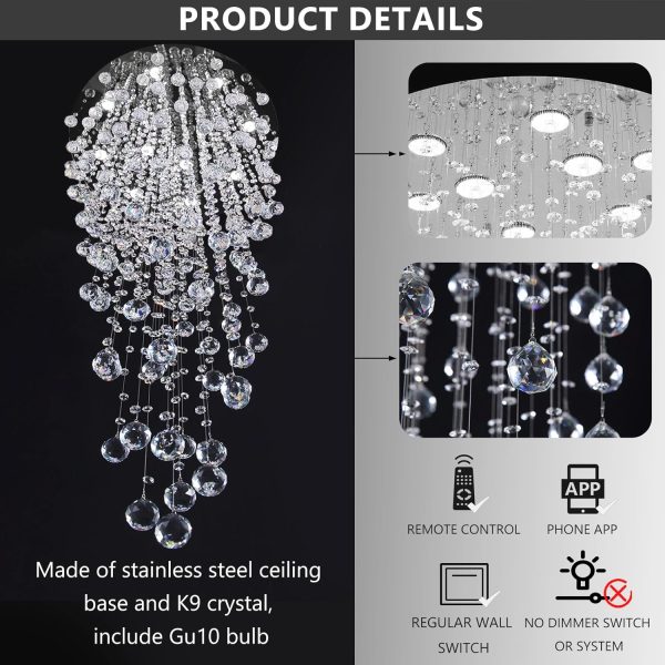 D32'' x H100'' Modern Crystal Chandelier for Entryway Raindrop Chandeliers Glam Chandelier LED Dimmable High Ceiling Light Fixtures for Staircaes Hallway Foyer Living Room - Image 3
