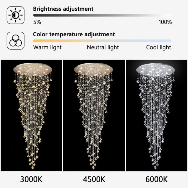 D32'' x H100'' Modern Crystal Chandelier for Entryway Raindrop Chandeliers Glam Chandelier LED Dimmable High Ceiling Light Fixtures for Staircaes Hallway Foyer Living Room - Image 4