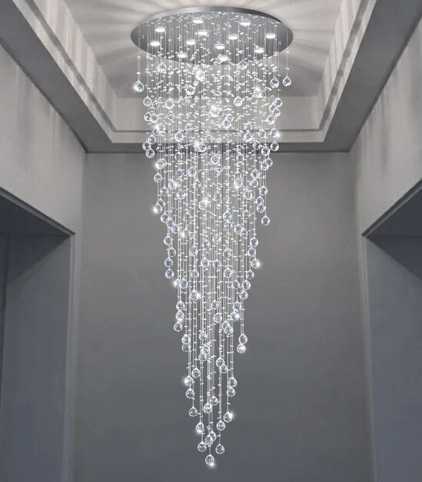 D32'' x H100'' Modern Crystal Chandelier for Entryway Raindrop Chandeliers Glam Chandelier LED Dimmable High Ceiling Light Fixtures for Staircaes Hallway Foyer Living Room - Image 6