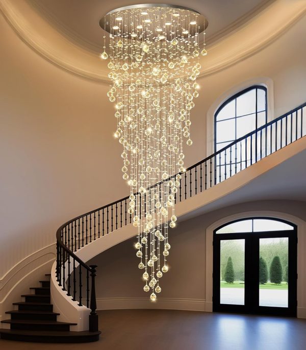 D32'' x H100'' Modern Crystal Chandelier for Entryway Raindrop Chandeliers Glam Chandelier LED Dimmable High Ceiling Light Fixtures for Staircaes Hallway Foyer Living Room - Image 7