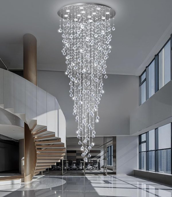 D32'' x H100'' Modern Crystal Chandelier for Entryway Raindrop Chandeliers Glam Chandelier LED Dimmable High Ceiling Light Fixtures for Staircaes Hallway Foyer Living Room - Image 8