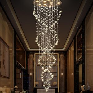 D24'' x H78'' Modern Large Crystal Chandelier for Foyer Raindrop Glam Chandeliers LED Dimmable High Ceiling for Staircaes Hallway Entryway Rain Lamp