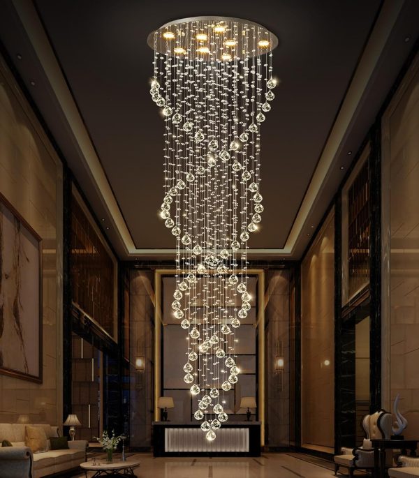 D24'' x H78'' Modern Large Crystal Chandelier for Foyer Raindrop Glam Chandeliers LED Dimmable High Ceiling for Staircaes Hallway Entryway Rain Lamp
