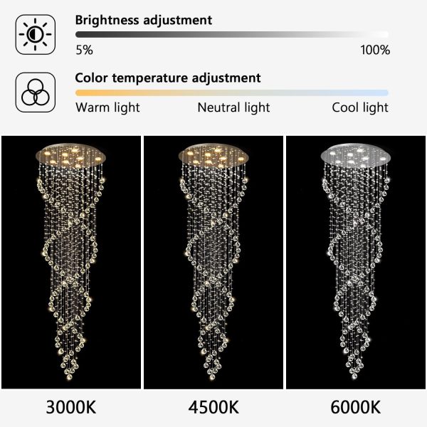 D24'' x H78'' Modern Large Crystal Chandelier for Foyer Raindrop Glam Chandeliers LED Dimmable High Ceiling for Staircaes Hallway Entryway Rain Lamp - Image 3