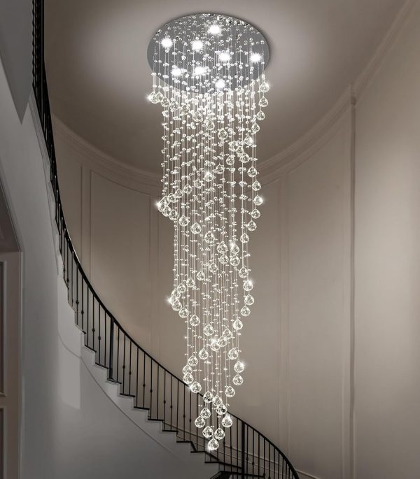 D24'' x H78'' Modern Large Crystal Chandelier for Foyer Raindrop Glam Chandeliers LED Dimmable High Ceiling for Staircaes Hallway Entryway Rain Lamp - Image 4