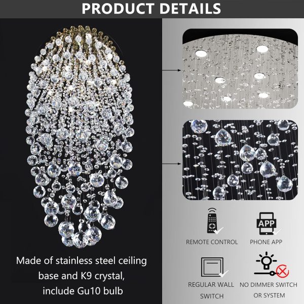 D24'' x H78'' Modern Large Crystal Chandelier for Foyer Raindrop Glam Chandeliers LED Dimmable High Ceiling for Staircaes Hallway Entryway Rain Lamp - Image 5