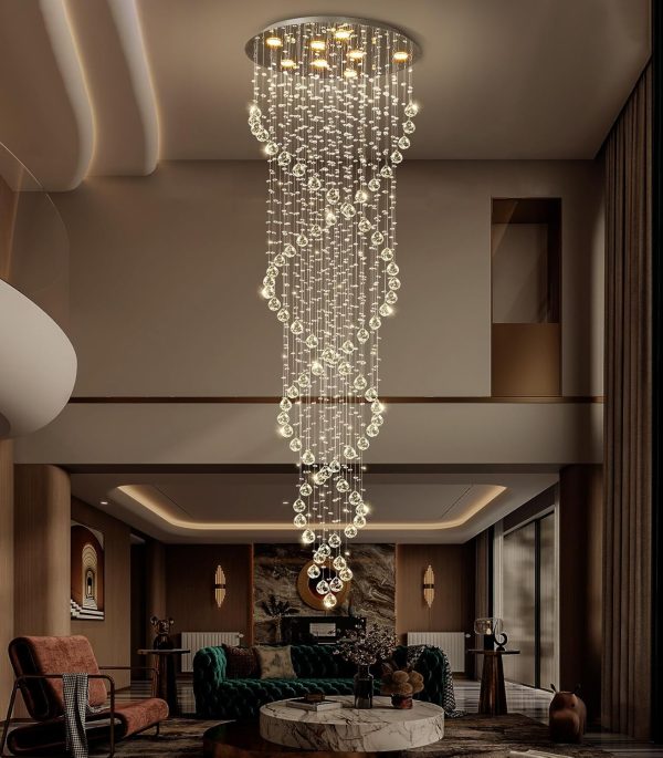 D24'' x H78'' Modern Large Crystal Chandelier for Foyer Raindrop Glam Chandeliers LED Dimmable High Ceiling for Staircaes Hallway Entryway Rain Lamp - Image 6