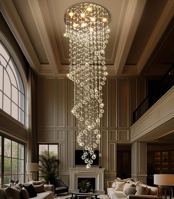 D24'' x H78'' Modern Large Crystal Chandelier for Foyer Raindrop Glam Chandeliers LED Dimmable High Ceiling for Staircaes Hallway Entryway Rain Lamp - Image 7