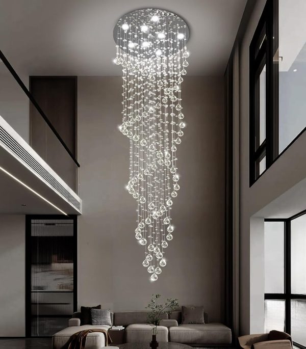 D24'' x H78'' Modern Large Crystal Chandelier for Foyer Raindrop Glam Chandeliers LED Dimmable High Ceiling for Staircaes Hallway Entryway Rain Lamp - Image 8