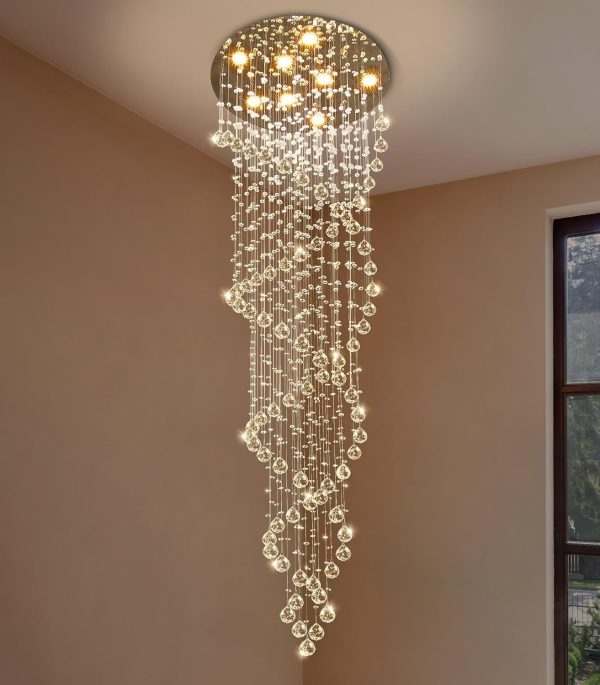 D24'' x H78'' Modern Large Crystal Chandelier for Foyer Raindrop Glam Chandeliers LED Dimmable High Ceiling for Staircaes Hallway Entryway Rain Lamp - Image 9