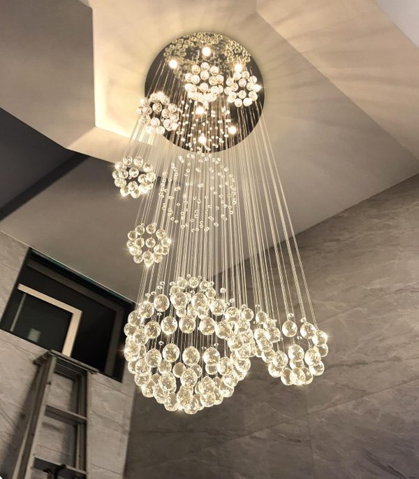 D24'' x H78'' Modern Large Chandelier for Foyer Glam Chandelier Raindrop Crystal Chandeliers LED Dimmable High Ceiling Light Fixtures for Staircaes Hallway Entryway