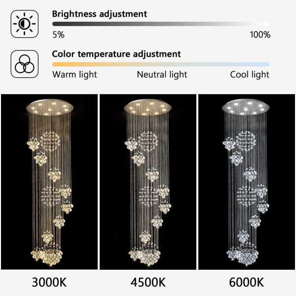 D24'' x H78'' Modern Large Chandelier for Foyer Glam Chandelier Raindrop Crystal Chandeliers LED Dimmable High Ceiling Light Fixtures for Staircaes Hallway Entryway - Image 3