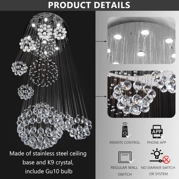 D24'' x H78'' Modern Large Chandelier for Foyer Glam Chandelier Raindrop Crystal Chandeliers LED Dimmable High Ceiling Light Fixtures for Staircaes Hallway Entryway - Image 4