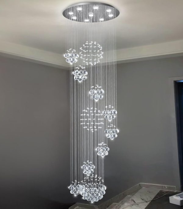 D24'' x H78'' Modern Large Chandelier for Foyer Glam Chandelier Raindrop Crystal Chandeliers LED Dimmable High Ceiling Light Fixtures for Staircaes Hallway Entryway - Image 6