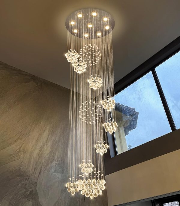 D24'' x H78'' Modern Large Chandelier for Foyer Glam Chandelier Raindrop Crystal Chandeliers LED Dimmable High Ceiling Light Fixtures for Staircaes Hallway Entryway - Image 8