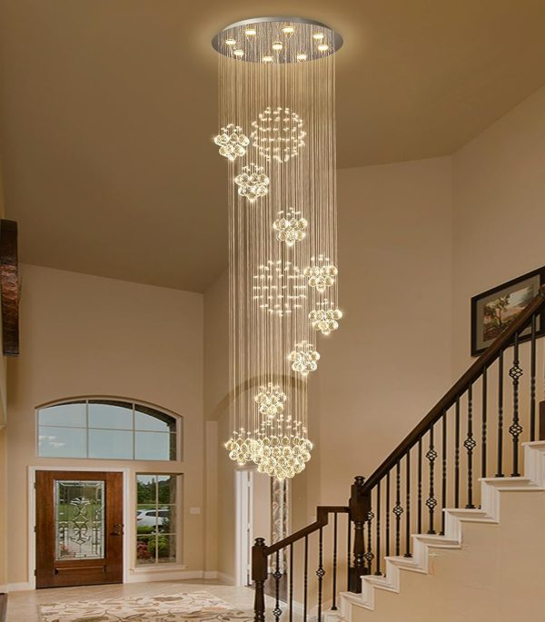 D24'' x H78'' Modern Large Chandelier for Foyer Glam Chandelier Raindrop Crystal Chandeliers LED Dimmable High Ceiling Light Fixtures for Staircaes Hallway Entryway - Image 9