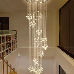 Modern Large Chandelier for Foyer Raindrop Crystal Chandeliers LED Dimmable High Ceiling Flush Mount Light Fixtures for Staircaes Hallway Entryway 78.7'' Gold