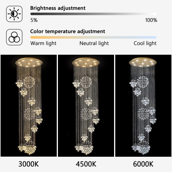 Modern Large Chandelier for Foyer Raindrop Crystal Chandeliers LED Dimmable High Ceiling Flush Mount Light Fixtures for Staircaes Hallway Entryway 78.7'' Gold - Image 5
