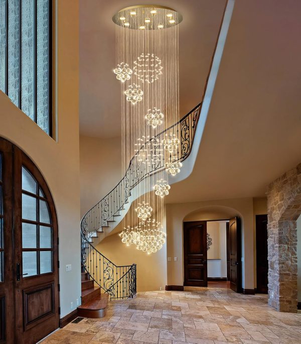 Modern Large Chandelier for Foyer Raindrop Crystal Chandeliers LED Dimmable High Ceiling Flush Mount Light Fixtures for Staircaes Hallway Entryway 78.7'' Gold - Image 6