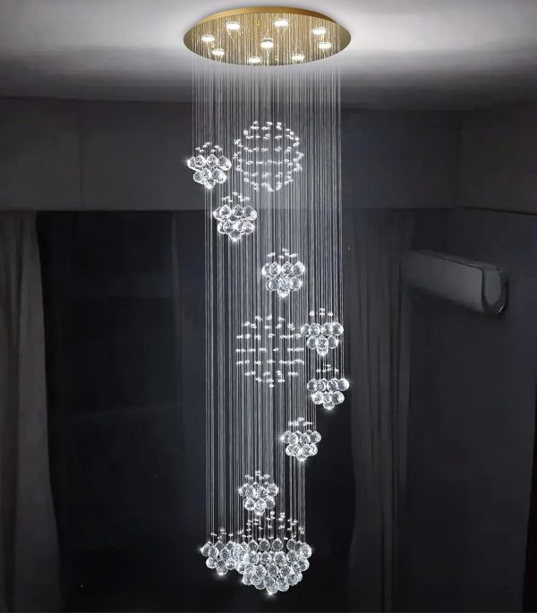 Modern Large Chandelier for Foyer Raindrop Crystal Chandeliers LED Dimmable High Ceiling Flush Mount Light Fixtures for Staircaes Hallway Entryway 78.7'' Gold - Image 9