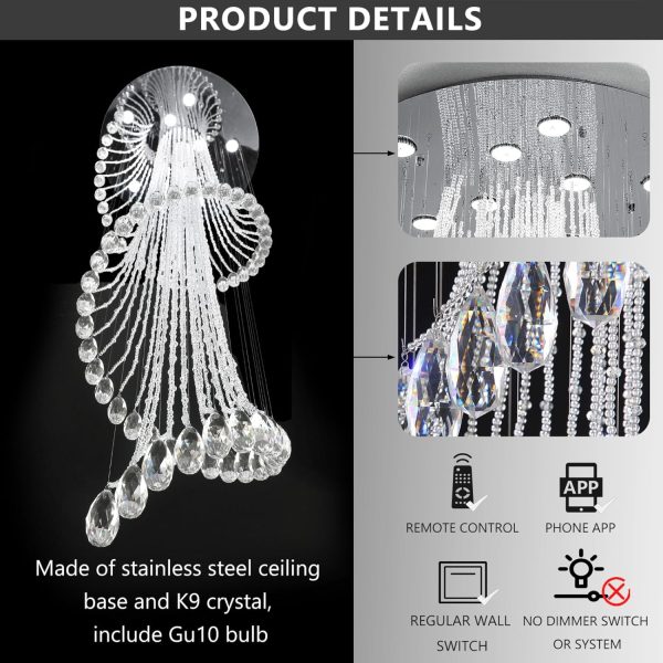 D24'' x H78'' Modern Crystal Chandelier for Foyer Glam Chandelier High Ceiling Chandeliers Large Raindrop Pendant Lights LED Dimmable Light Fixtures for Staircaes Living Room Entryway - Image 2
