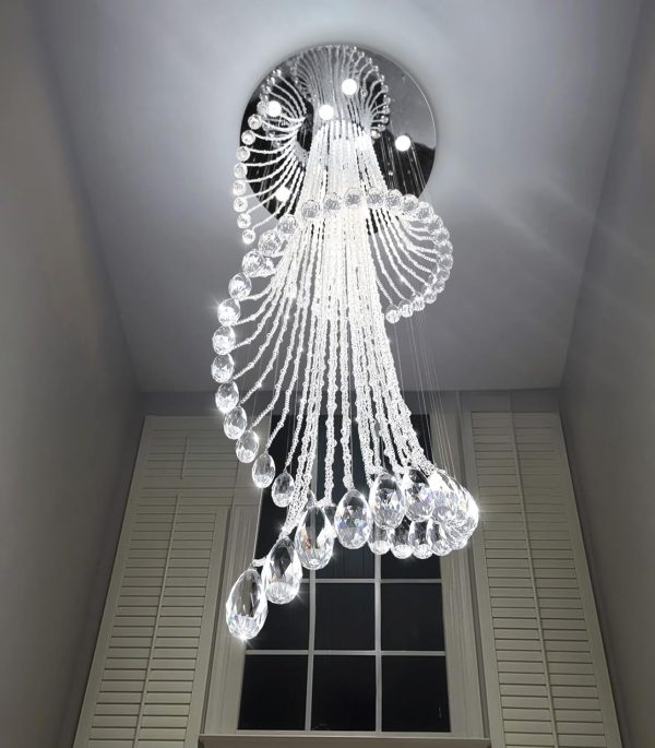 D24'' x H78'' Modern Crystal Chandelier for Foyer Glam Chandelier High Ceiling Chandeliers Large Raindrop Pendant Lights LED Dimmable Light Fixtures for Staircaes Living Room Entryway - Image 4