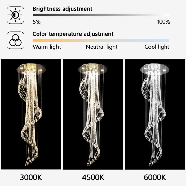 D24'' x H78'' Modern Crystal Chandelier for Foyer Glam Chandelier High Ceiling Chandeliers Large Raindrop Pendant Lights LED Dimmable Light Fixtures for Staircaes Living Room Entryway - Image 5