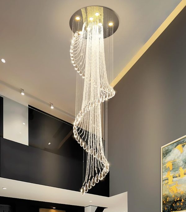 D24'' x H78'' Modern Crystal Chandelier for Foyer Glam Chandelier High Ceiling Chandeliers Large Raindrop Pendant Lights LED Dimmable Light Fixtures for Staircaes Living Room Entryway - Image 6