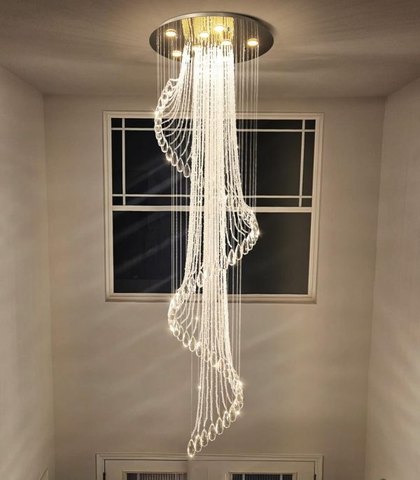 D24'' x H78'' Modern Crystal Chandelier for Foyer Glam Chandelier High Ceiling Chandeliers Large Raindrop Pendant Lights LED Dimmable Light Fixtures for Staircaes Living Room Entryway - Image 7