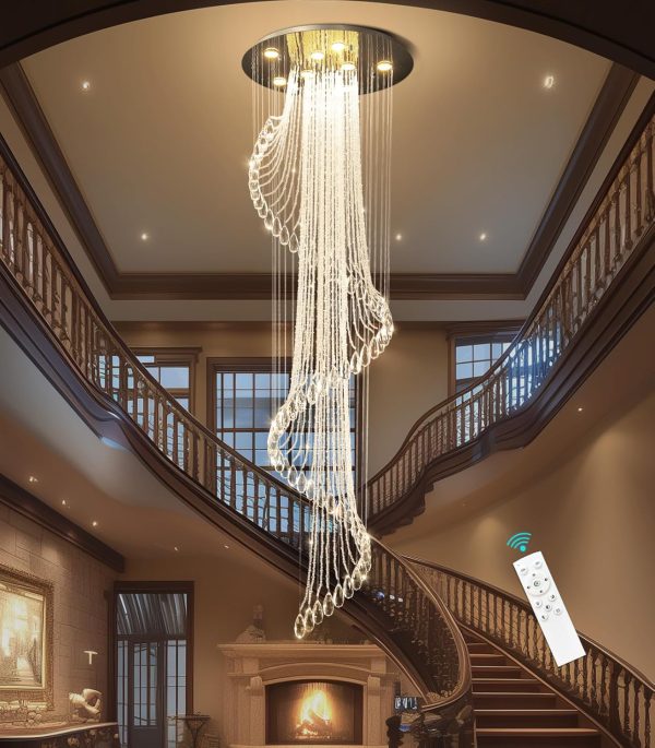 D24'' x H78'' Modern Crystal Chandelier for Foyer Glam Chandelier High Ceiling Chandeliers Large Raindrop Pendant Lights LED Dimmable Light Fixtures for Staircaes Living Room Entryway - Image 8