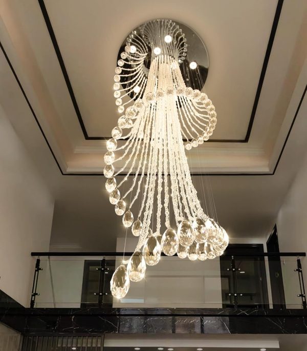 D24'' x H78'' Modern Crystal Chandelier for Foyer Glam Chandelier High Ceiling Chandeliers Large Raindrop Pendant Lights LED Dimmable Light Fixtures for Staircaes Living Room Entryway - Image 9